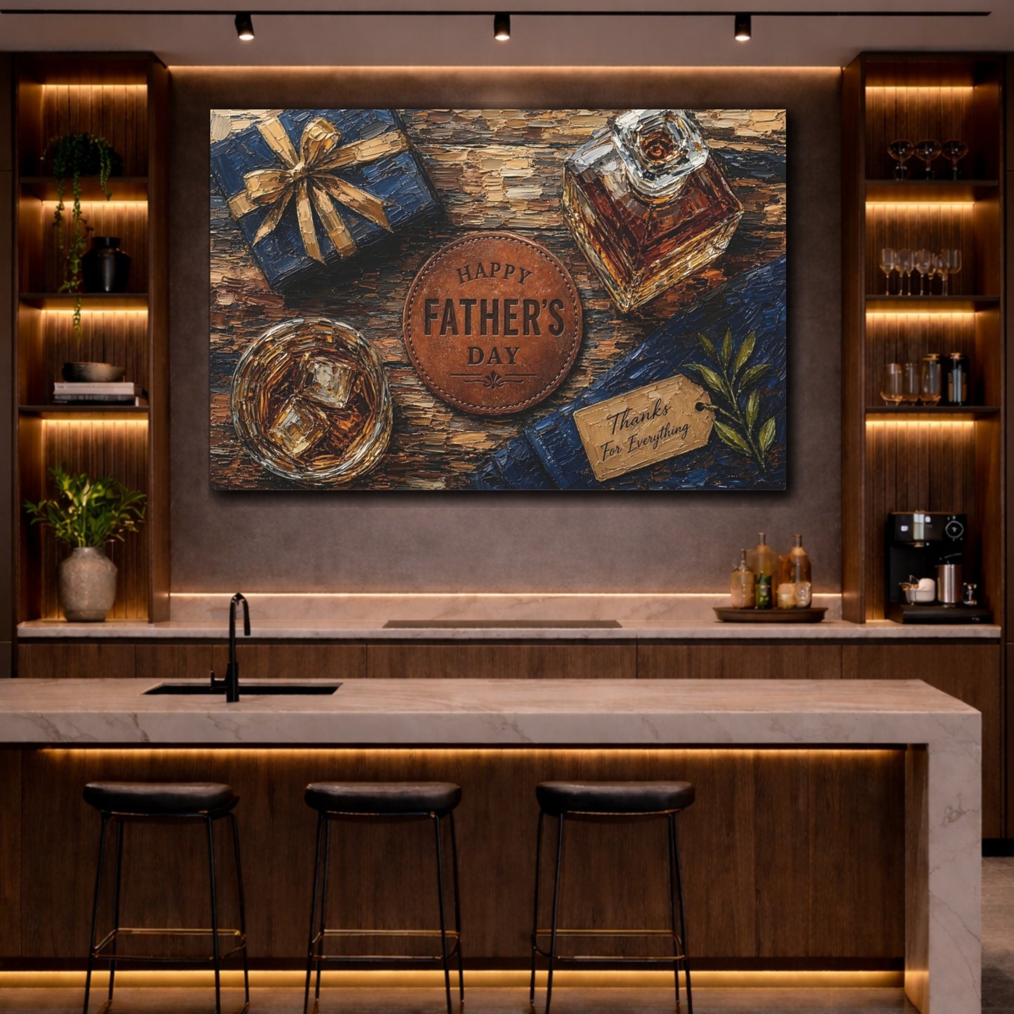 Mockup 2. Vintage Father'S Day Brown And Gold shown as stretched canvas wall art
