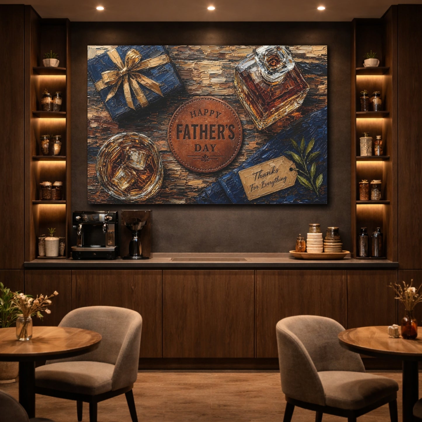 Mockup 4. Vintage Father'S Day Brown And Gold shown as stretched canvas wall art