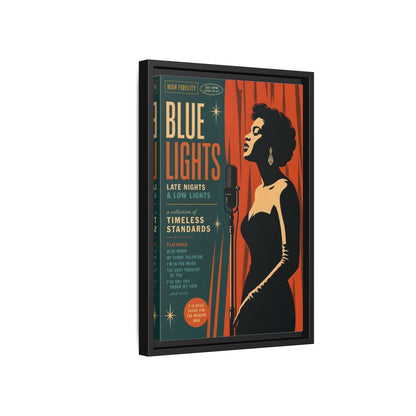 Side Mockup 6. Vintage Female Singer Retro Jazz Art shown as framed canvas print