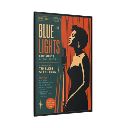 Side Mockup 12. Vintage Female Singer Retro Jazz Art shown as framed canvas print