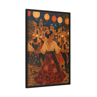 Side Mockup 13. Vintage Festive Dancers Colorful Festive Dance shown as framed canvas print