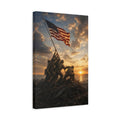 Side Mockup 4. Vintage Flag Raising Patriotic Sunset shown as stretched canvas wall art