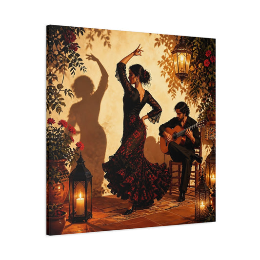 Main Mockup. Vintage Flamenco Dance Red And Gold Flamenco shown as canvas print