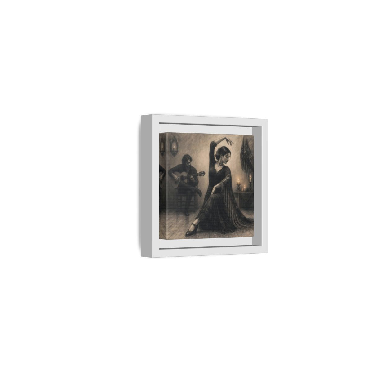 Side Mockup 22. Vintage Flamenco Dancer Flamenco Charcoal shown as framed canvas print