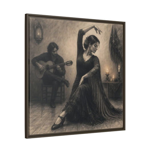 Main Mockup. Vintage Flamenco Dancer Flamenco Charcoal shown as framed canvas print
