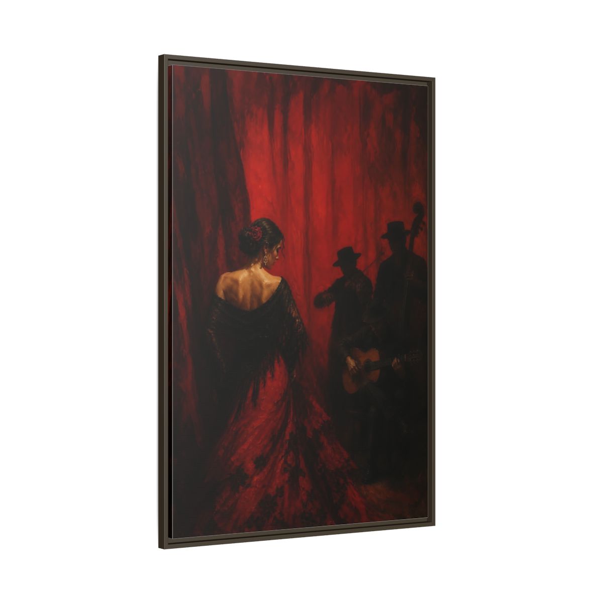 Side Mockup 8. Vintage Flamenco Dancer Red And Black shown as framed canvas print