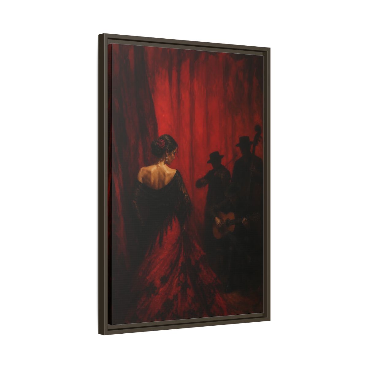 Side Mockup 11. Vintage Flamenco Dancer Red And Black shown as framed canvas print