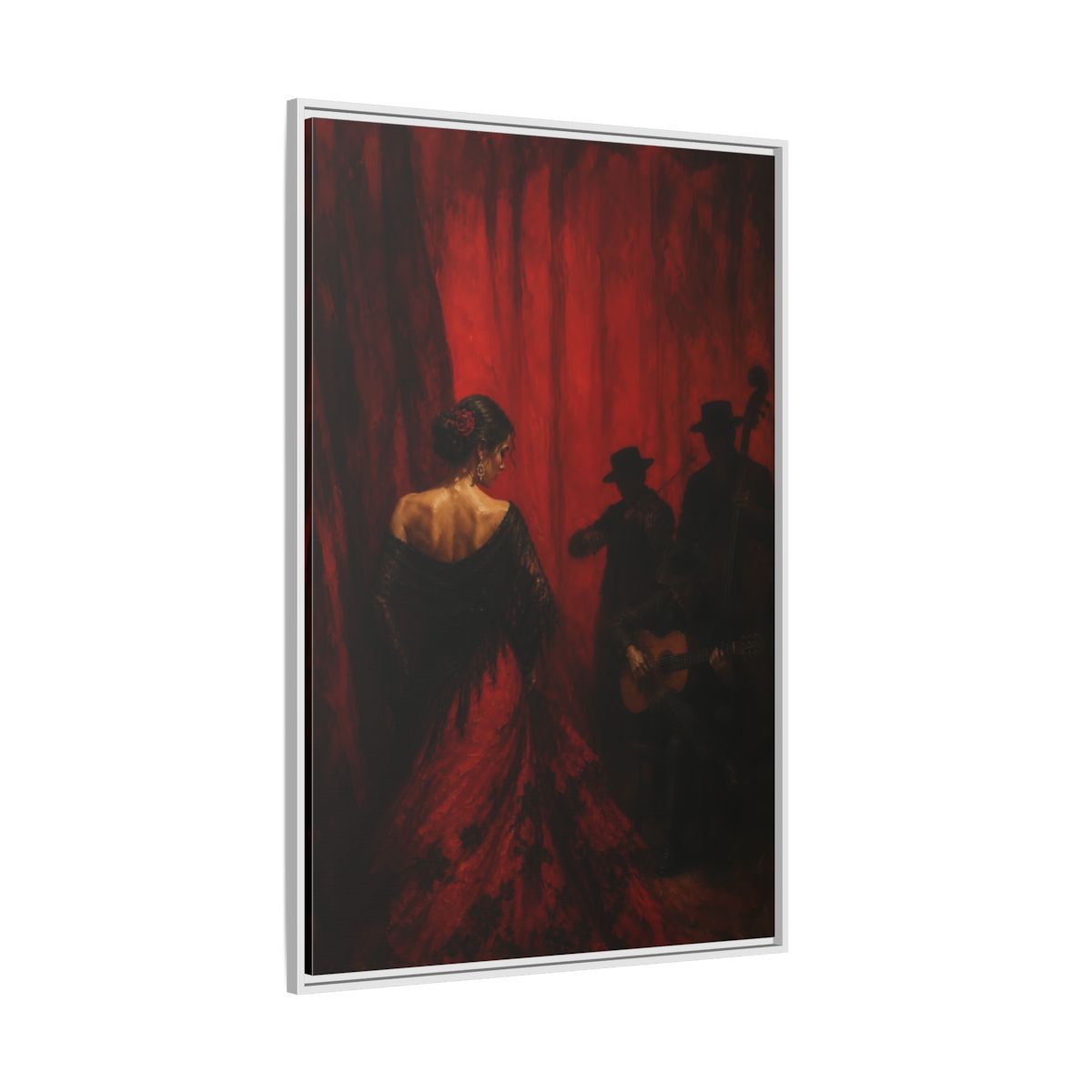 Side Mockup 7. Vintage Flamenco Dancer Red And Black shown as framed canvas print