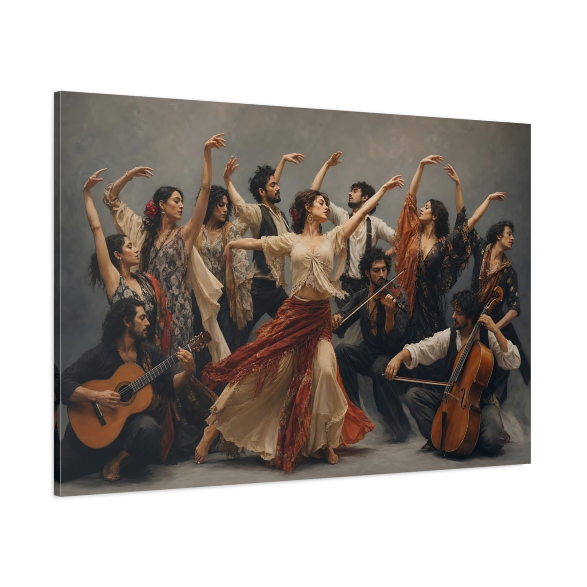 Side Mockup 1. Vintage Flamenco Dancers Flamenco Dance Art shown as canvas print