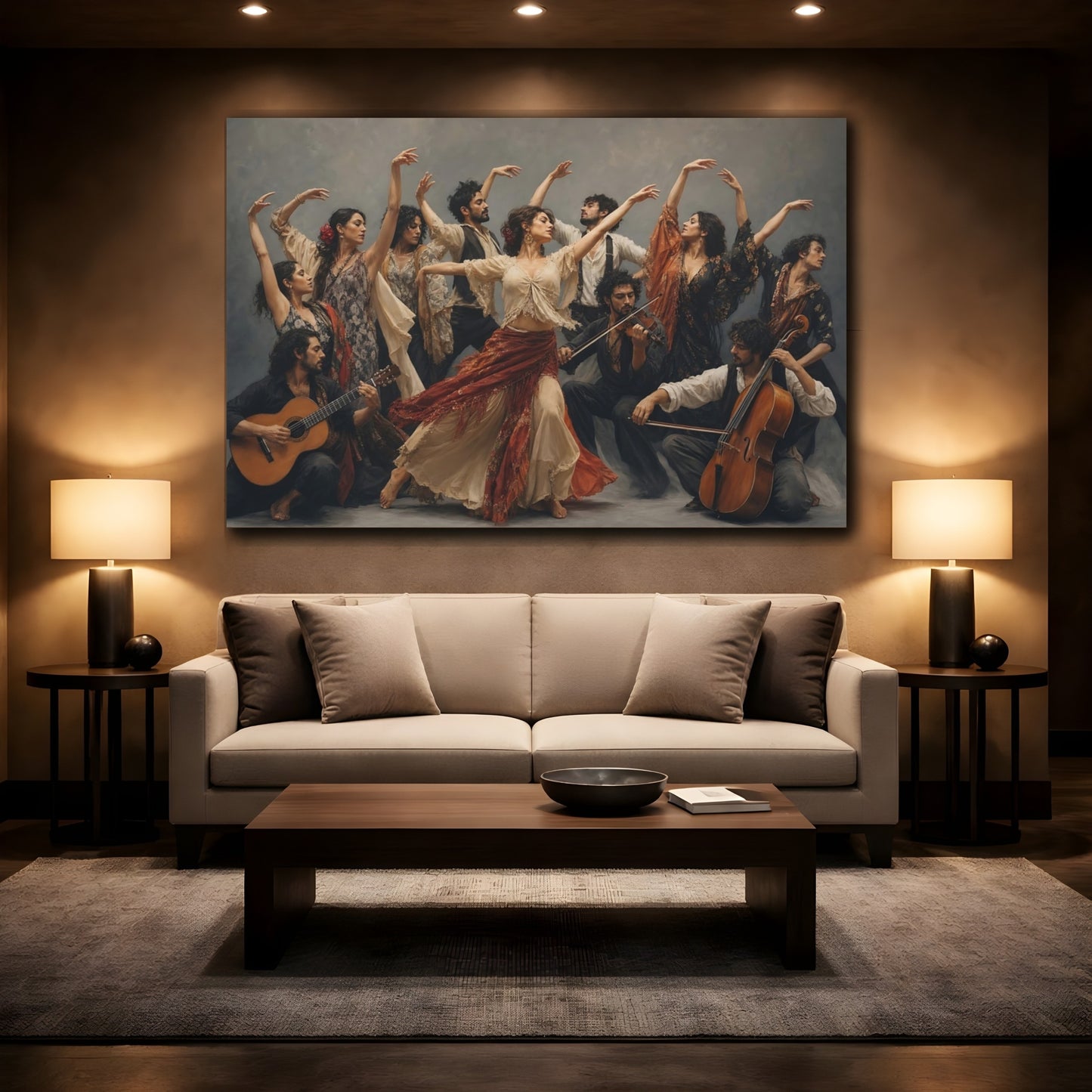 Mockup 2. Vintage Flamenco Dancers Flamenco Dance Art shown as canvas print