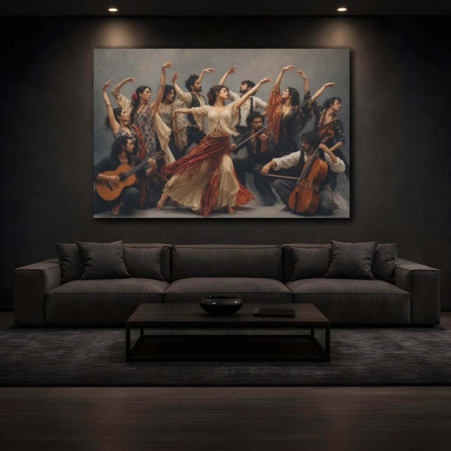 Mockup 3. Vintage Flamenco Dancers Flamenco Dance Art shown as canvas print