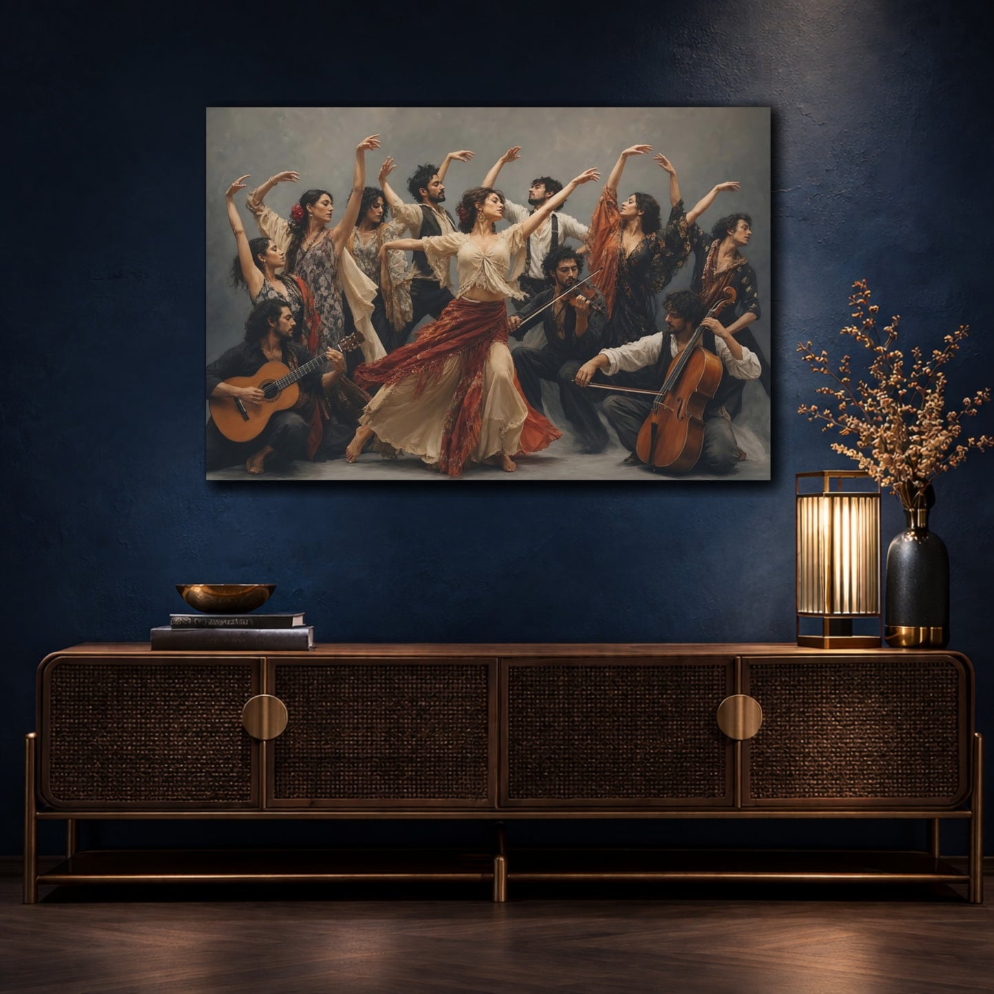 Mockup 4. Vintage Flamenco Dancers Flamenco Dance Art shown as canvas print