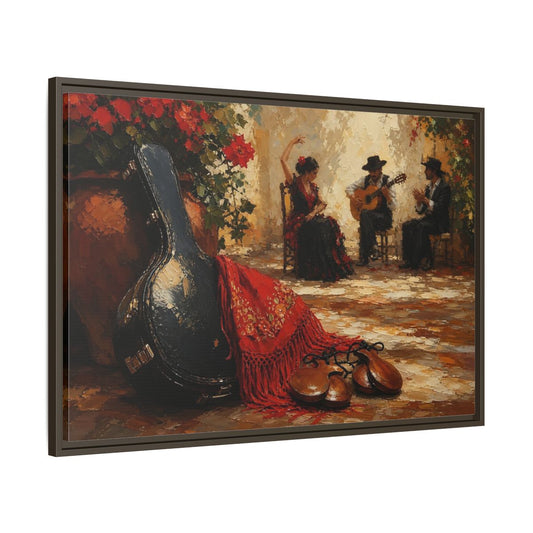 Main Mockup. Vintage Flamenco Dancers Red Flamenco Scene shown as framed canvas print