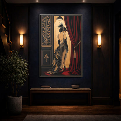 Mockup 4. Vintage Flapper Woman Black And Gold shown as framed canvas print