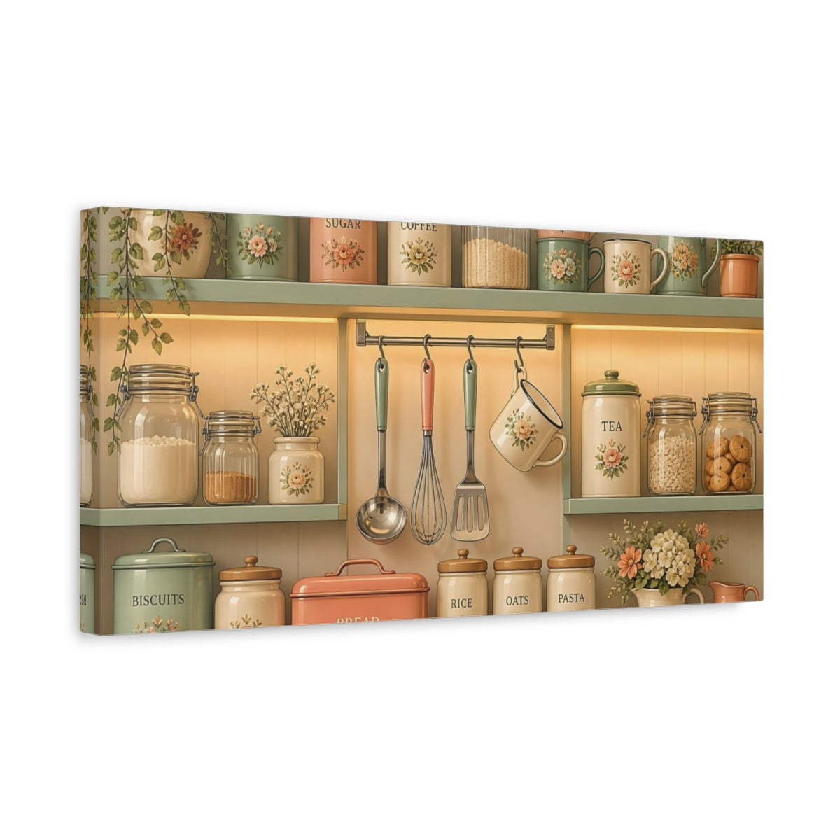 Side Mockup 3. Vintage Floral Kitchen Shelf shown as canvas print