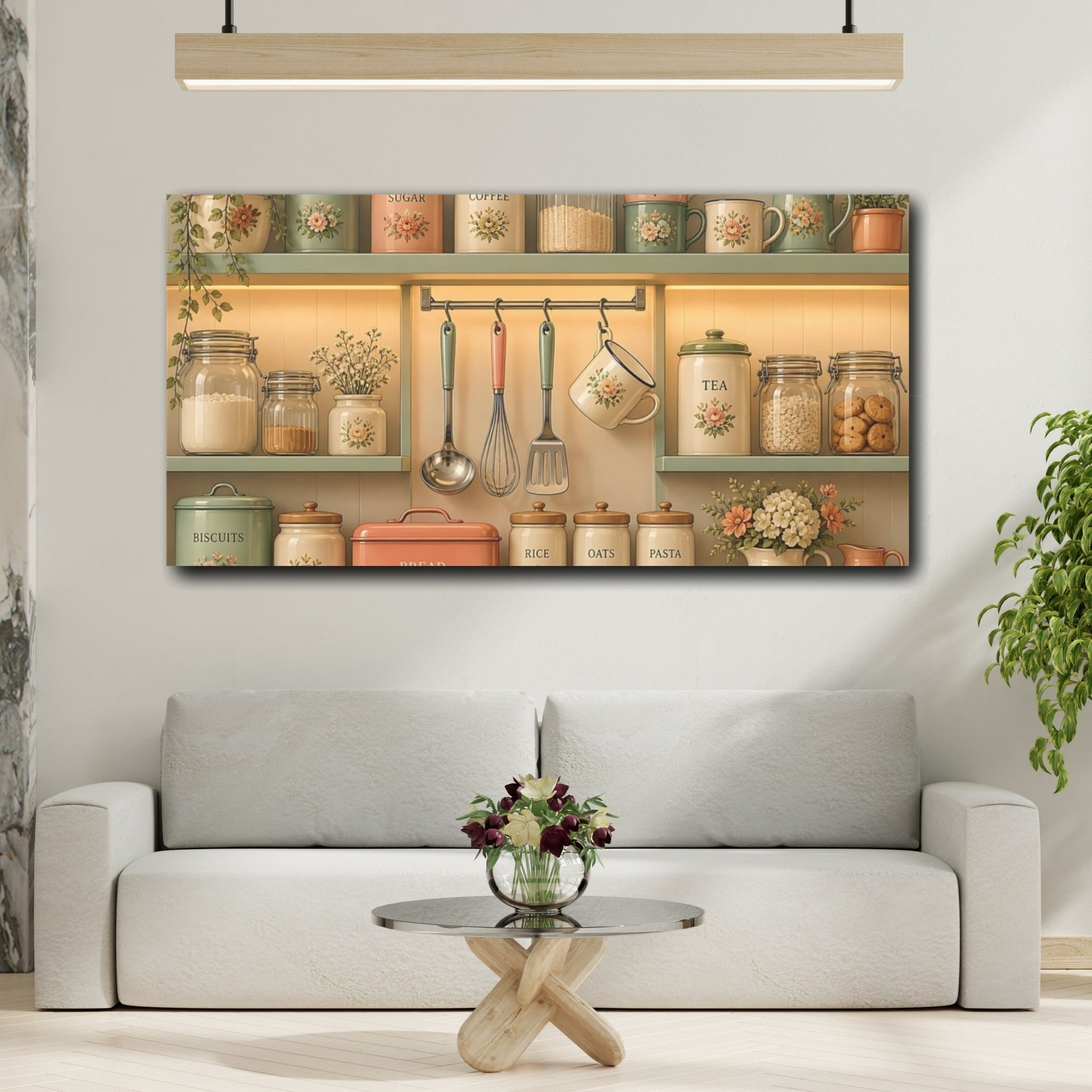 Mockup 2. Vintage Floral Kitchen Shelf shown as canvas print