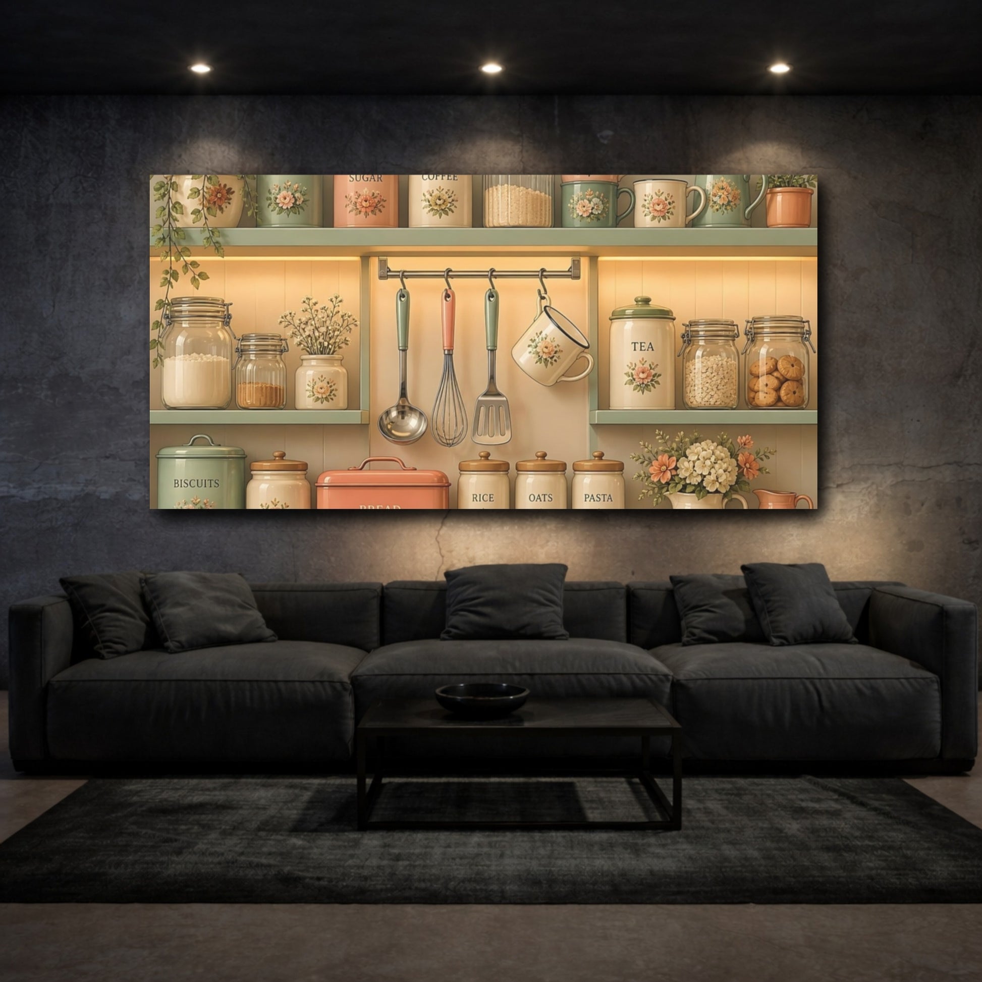 Mockup 3. Vintage Floral Kitchen Shelf shown as canvas print