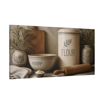 Main Mockup. Vintage Flour Kitchen Set shown as canvas print