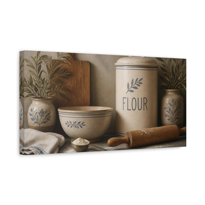 Side Mockup 3. Vintage Flour Kitchen Set shown as canvas print