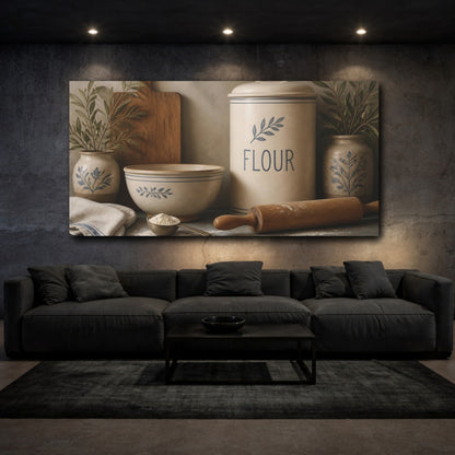 Mockup 3. Vintage Flour Kitchen Set shown as canvas print