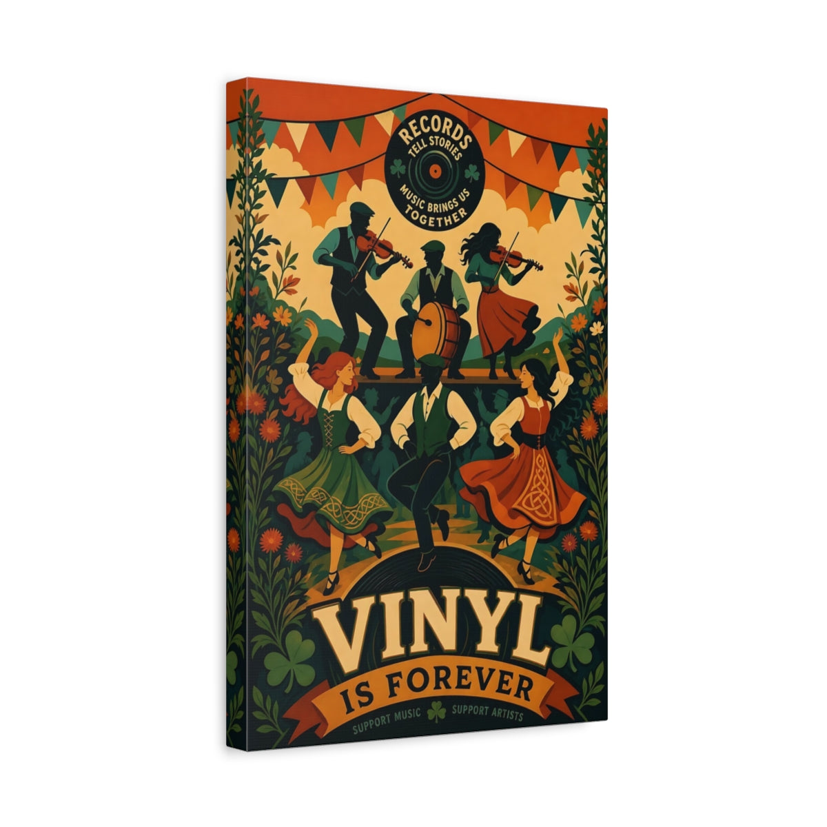 Side Mockup 4. Vintage Folk Music Irish Folk Dance shown as canvas print
