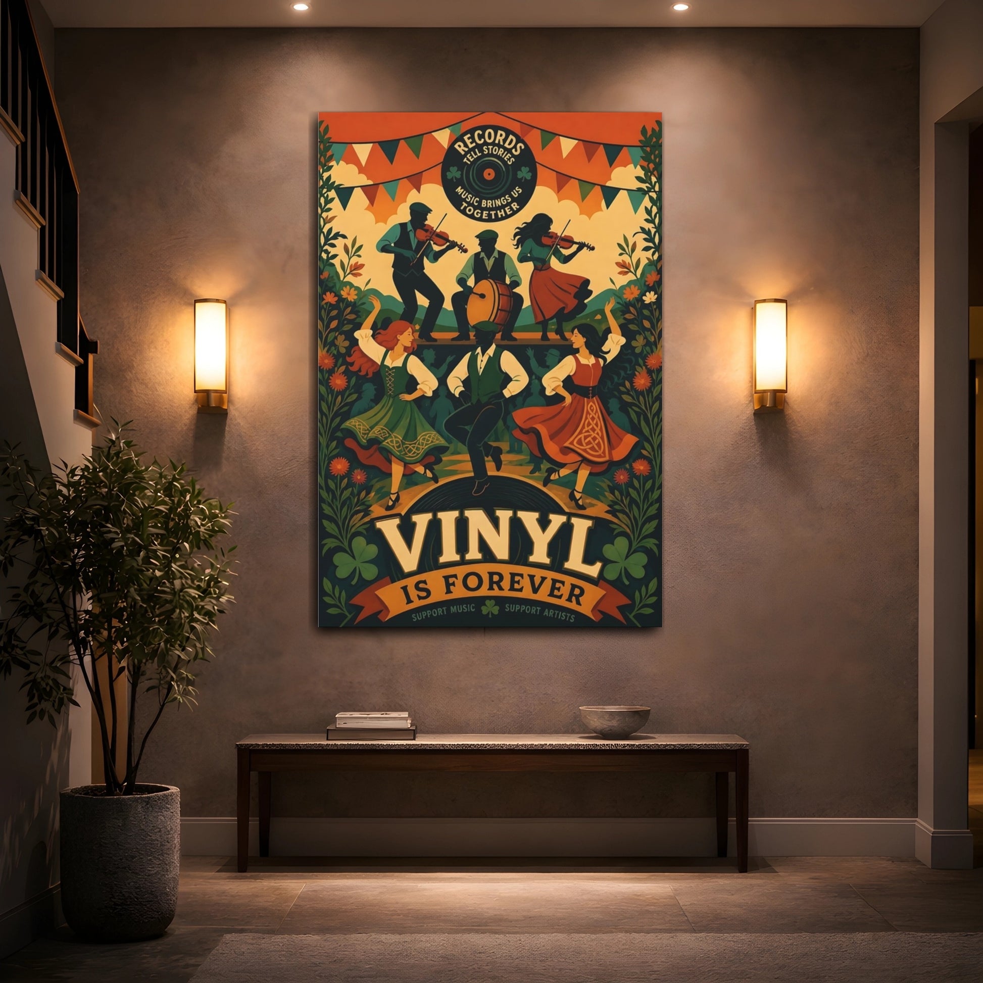 Mockup 2. Vintage Folk Music Irish Folk Dance shown as canvas print