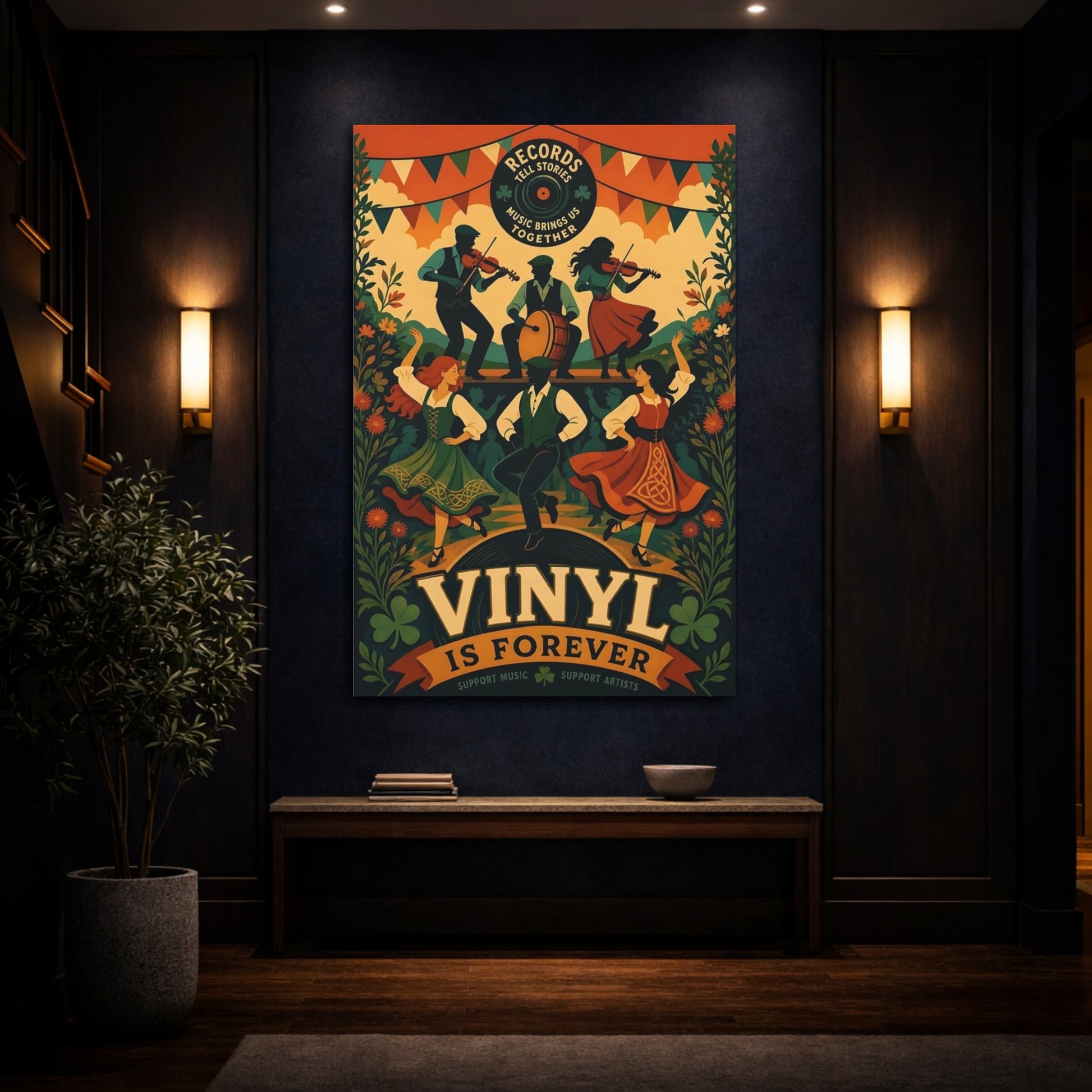 Mockup 4. Vintage Folk Music Irish Folk Dance shown as canvas print