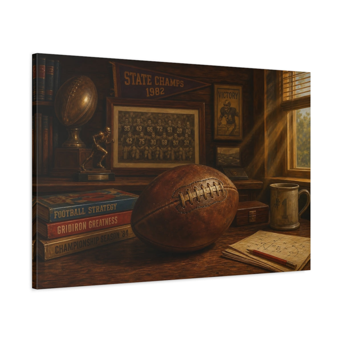 Main Mockup. Vintage Football Memorabilia shown as canvas print