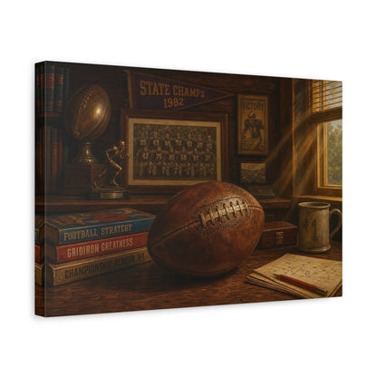 Side Mockup 4. Vintage Football Memorabilia shown as canvas print
