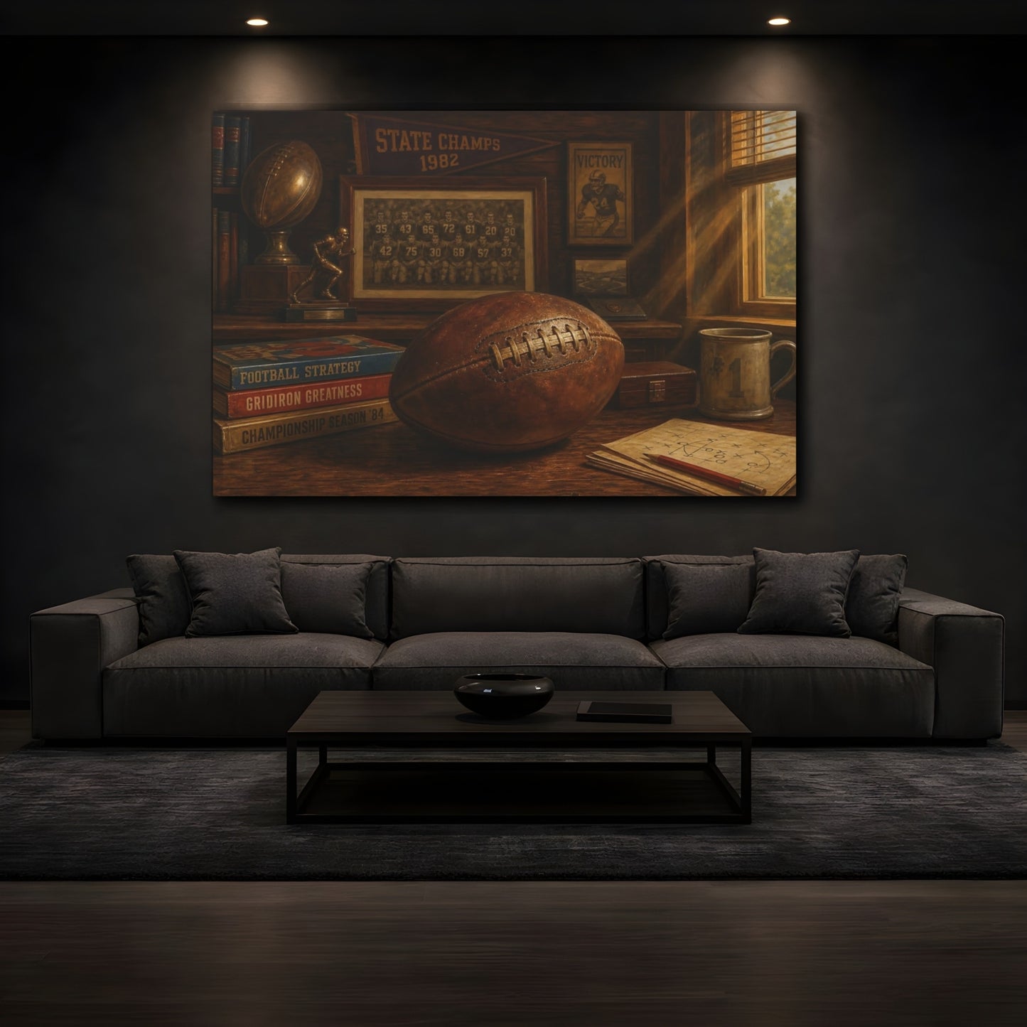 Mockup 3. Vintage Football Memorabilia shown as canvas print