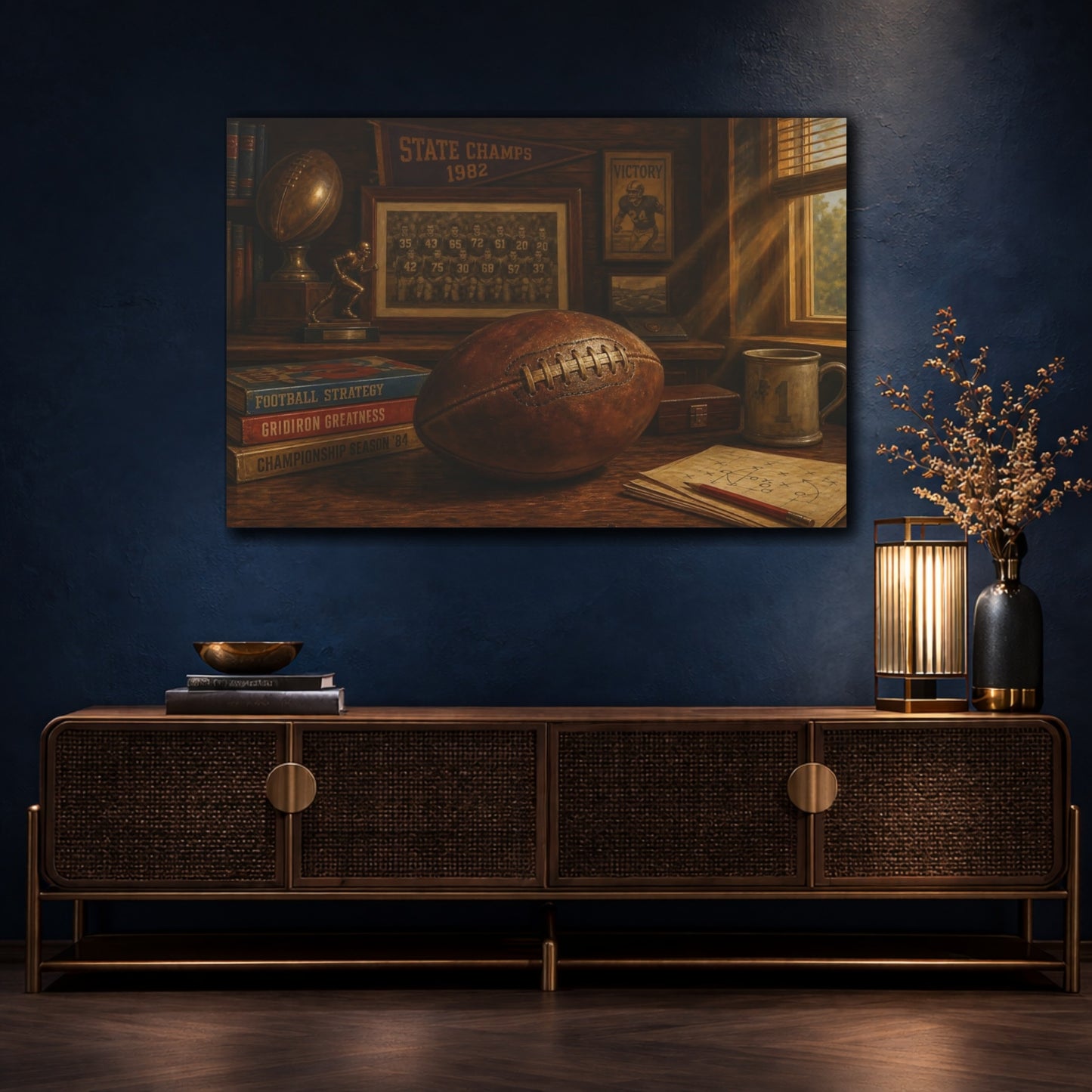 Mockup 4. Vintage Football Memorabilia shown as canvas print