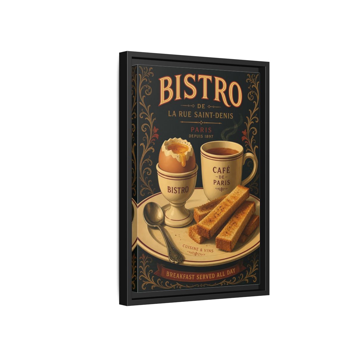 Side Mockup 6. Vintage French Breakfast Vintage French Breakfast shown as framed canvas print