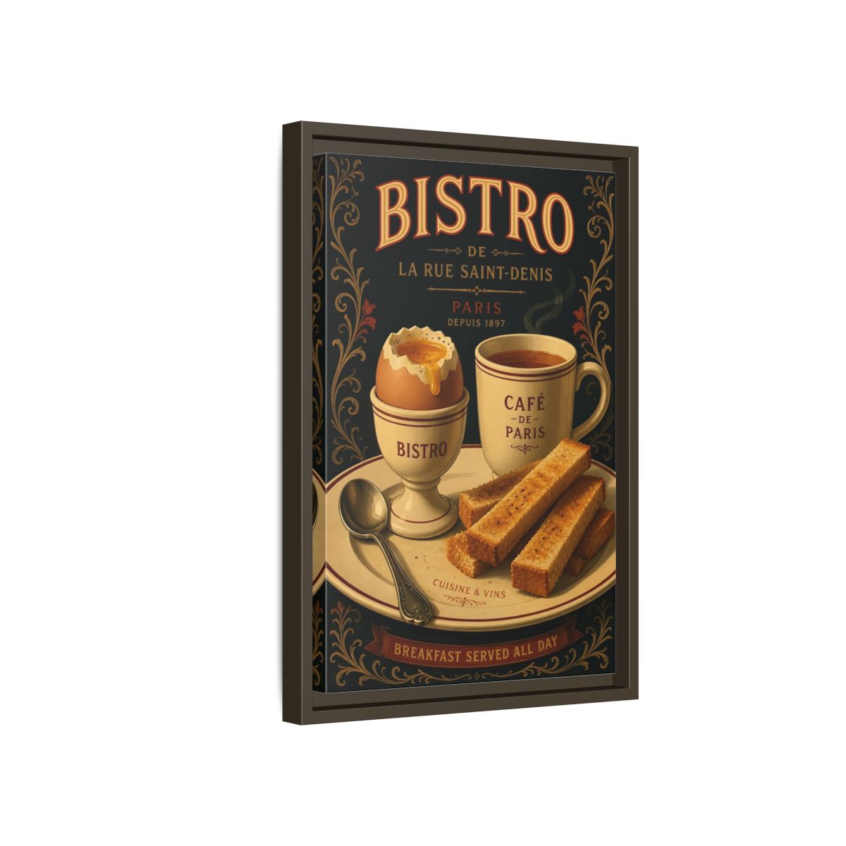 Side Mockup 5. Vintage French Breakfast Vintage French Breakfast shown as framed canvas print