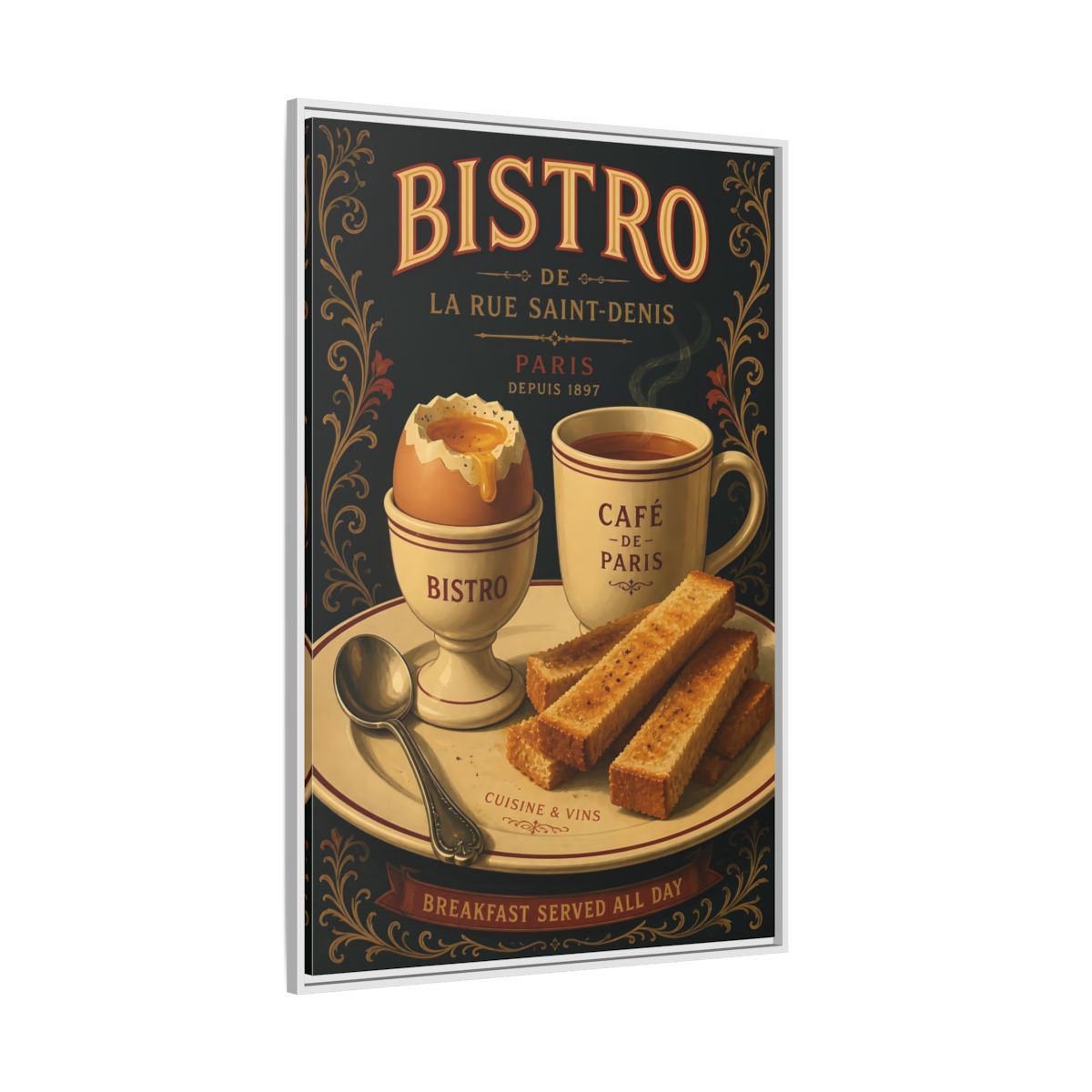 Side Mockup 7. Vintage French Breakfast Vintage French Breakfast shown as framed canvas print
