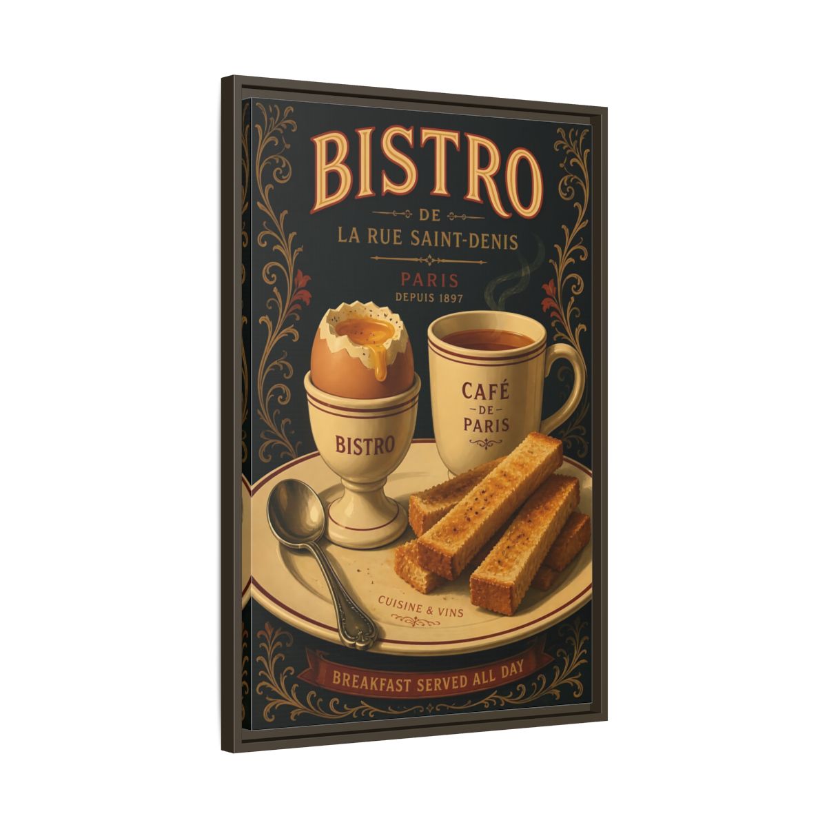 Side Mockup 11. Vintage French Breakfast Vintage French Breakfast shown as framed canvas print