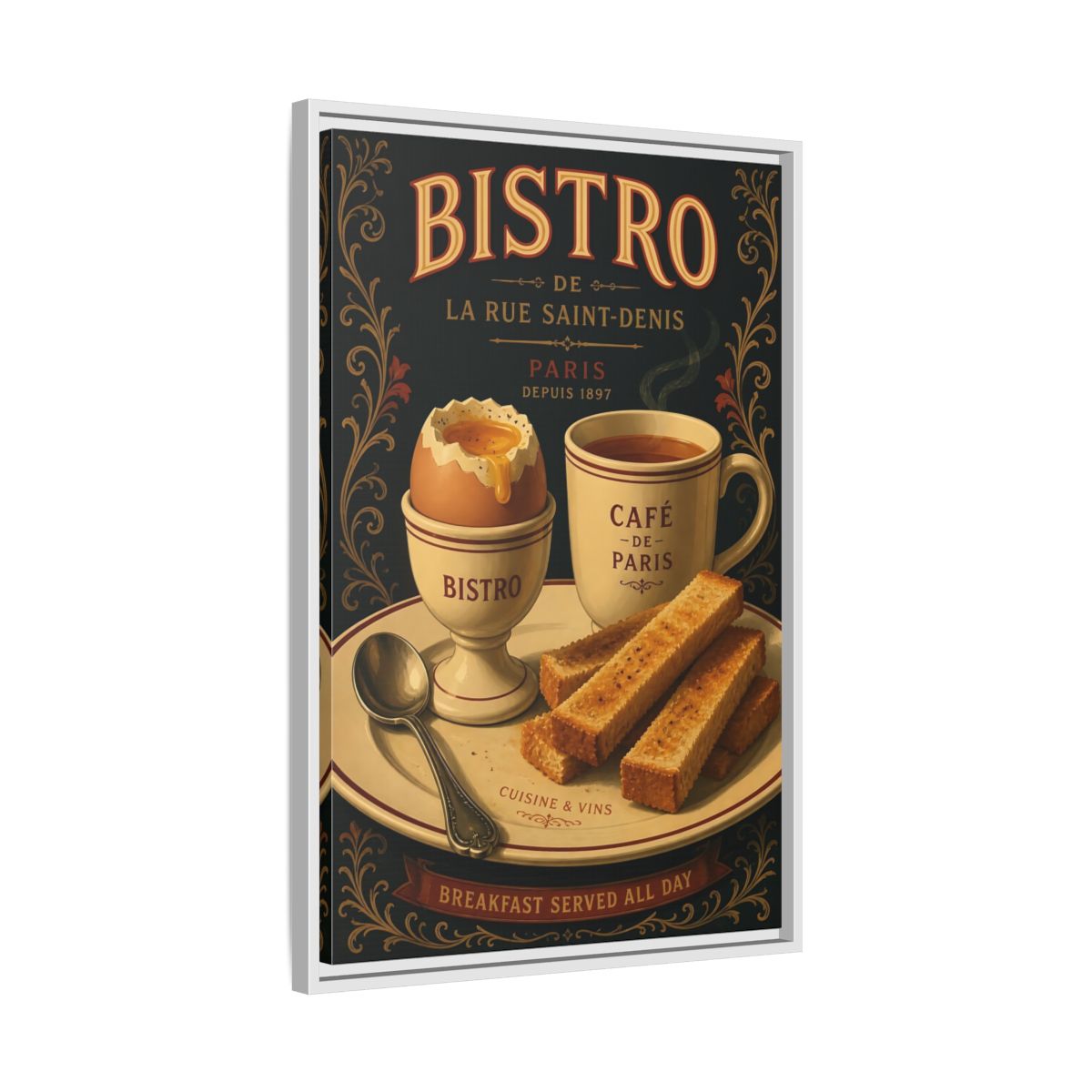 Side Mockup 10. Vintage French Breakfast Vintage French Breakfast shown as framed canvas print