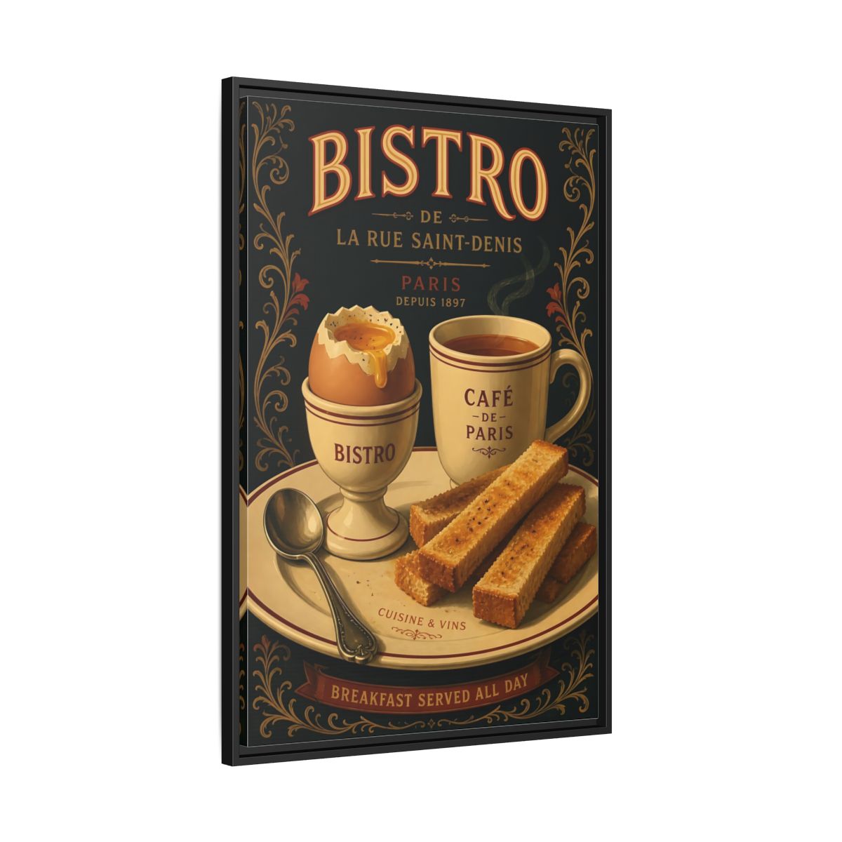 Side Mockup 13. Vintage French Breakfast Vintage French Breakfast shown as framed canvas print