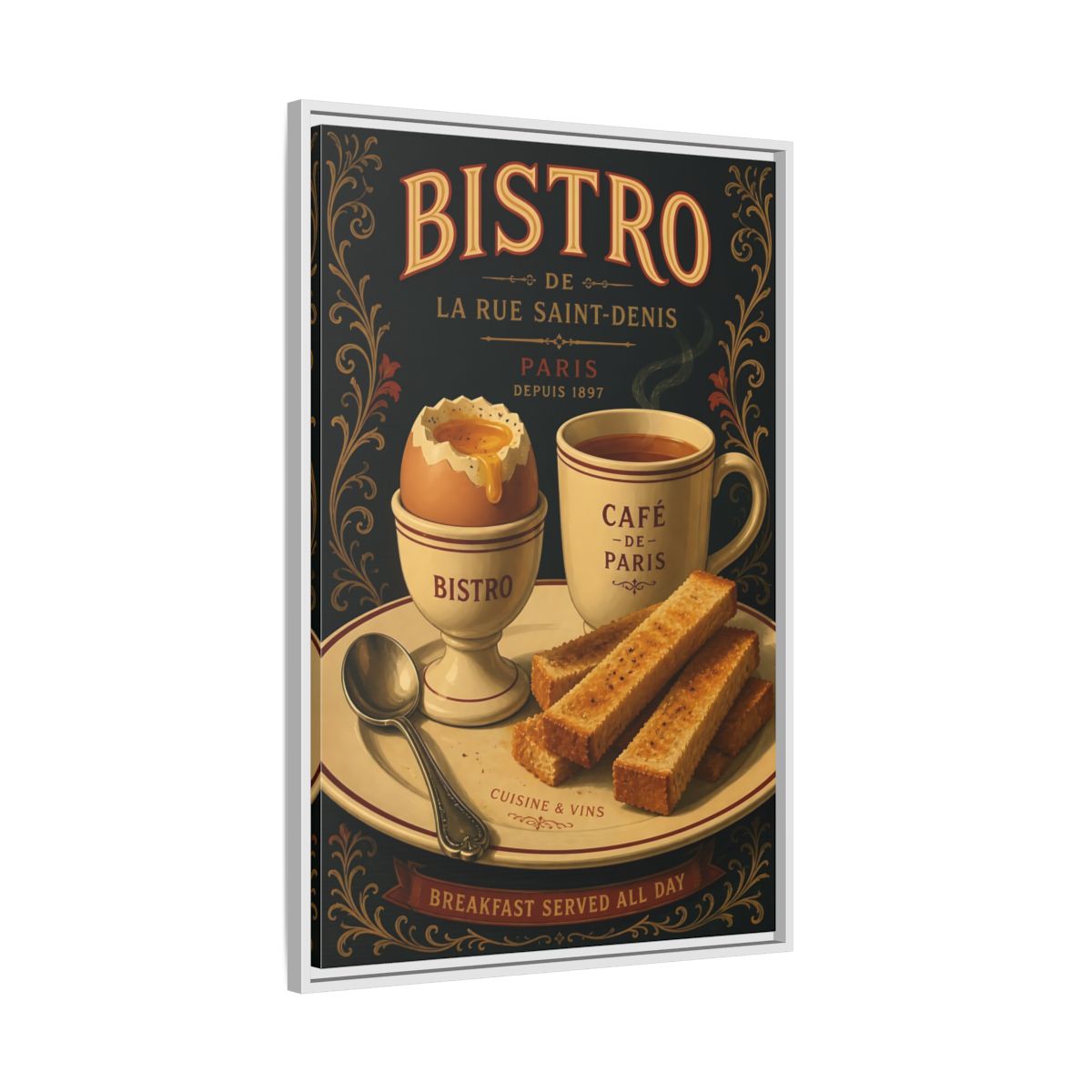 Side Mockup 9. Vintage French Breakfast Vintage French Breakfast shown as framed canvas print