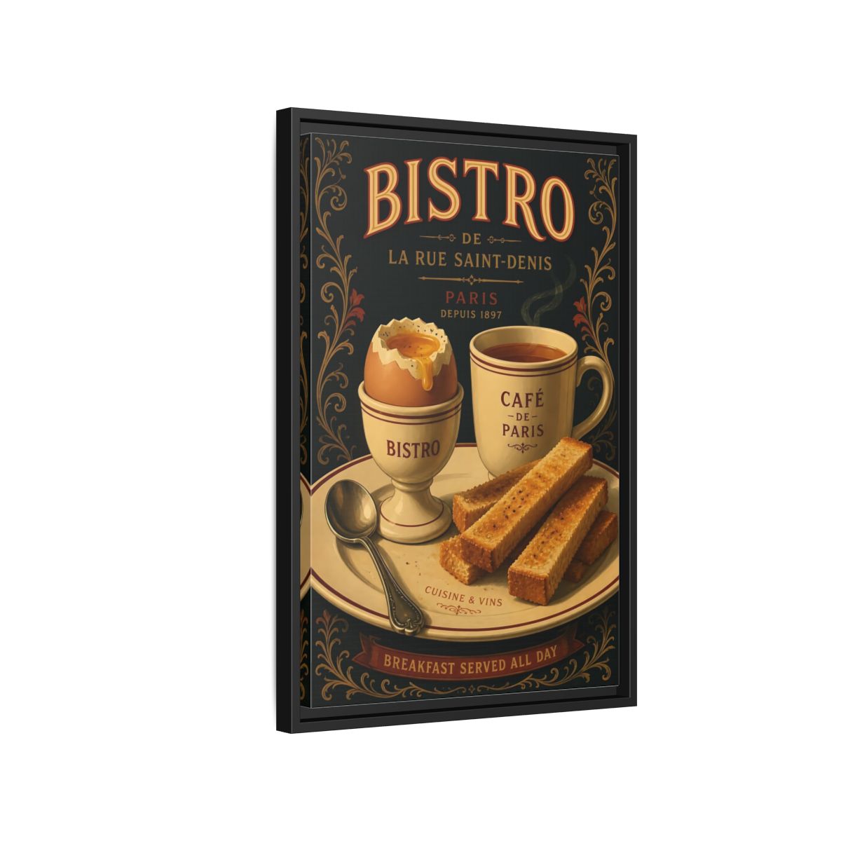 Side Mockup 3. Vintage French Breakfast Vintage French Breakfast shown as framed canvas print