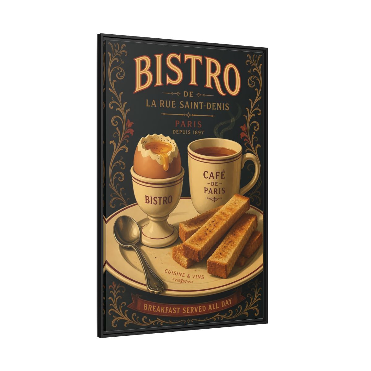 Side Mockup 12. Vintage French Breakfast Vintage French Breakfast shown as framed canvas print