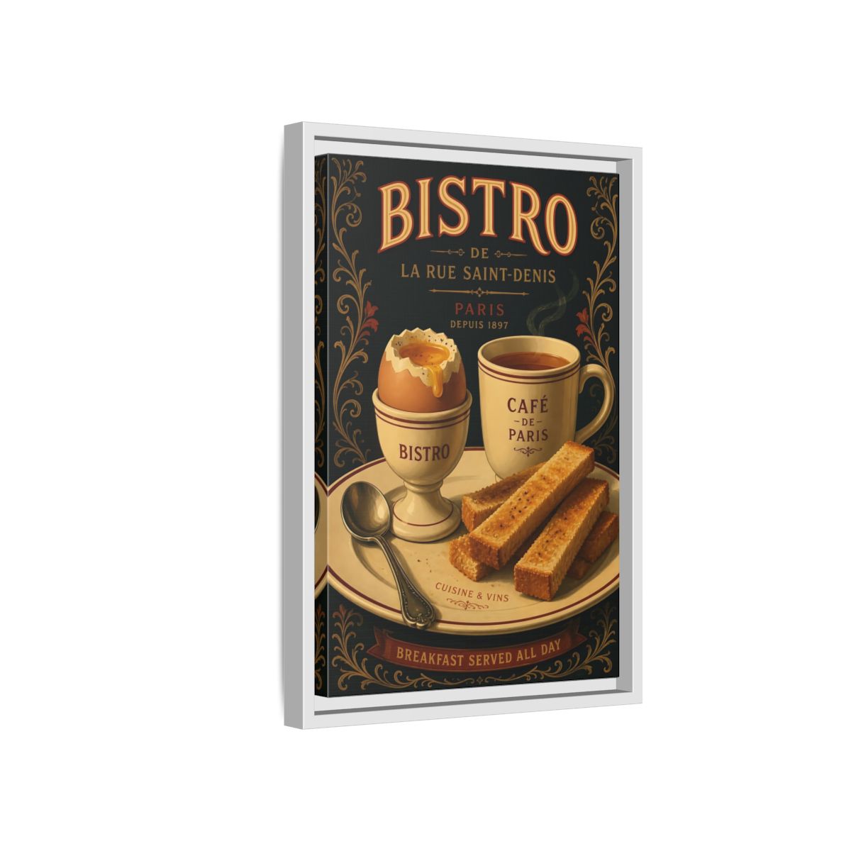 Side Mockup 4. Vintage French Breakfast Vintage French Breakfast shown as framed canvas print