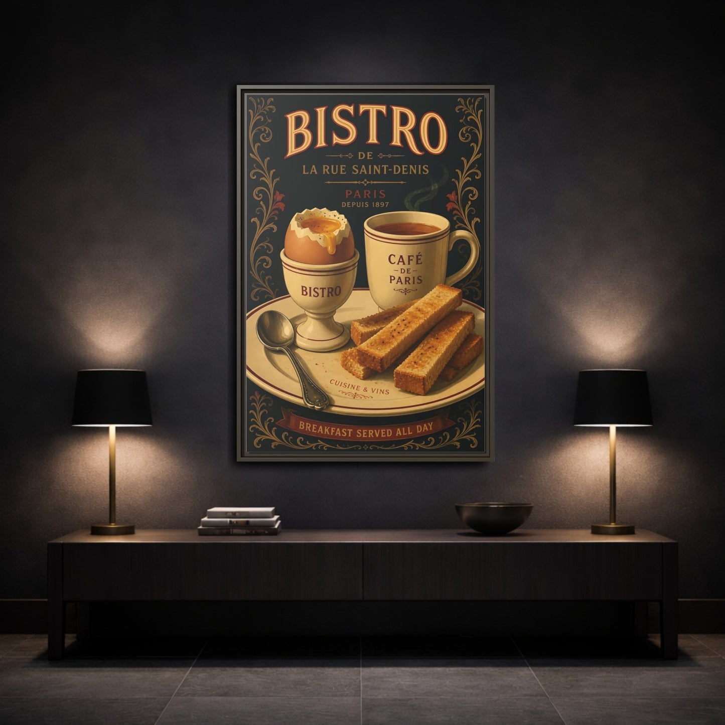 Mockup 3. Vintage French Breakfast Vintage French Breakfast shown as framed canvas print