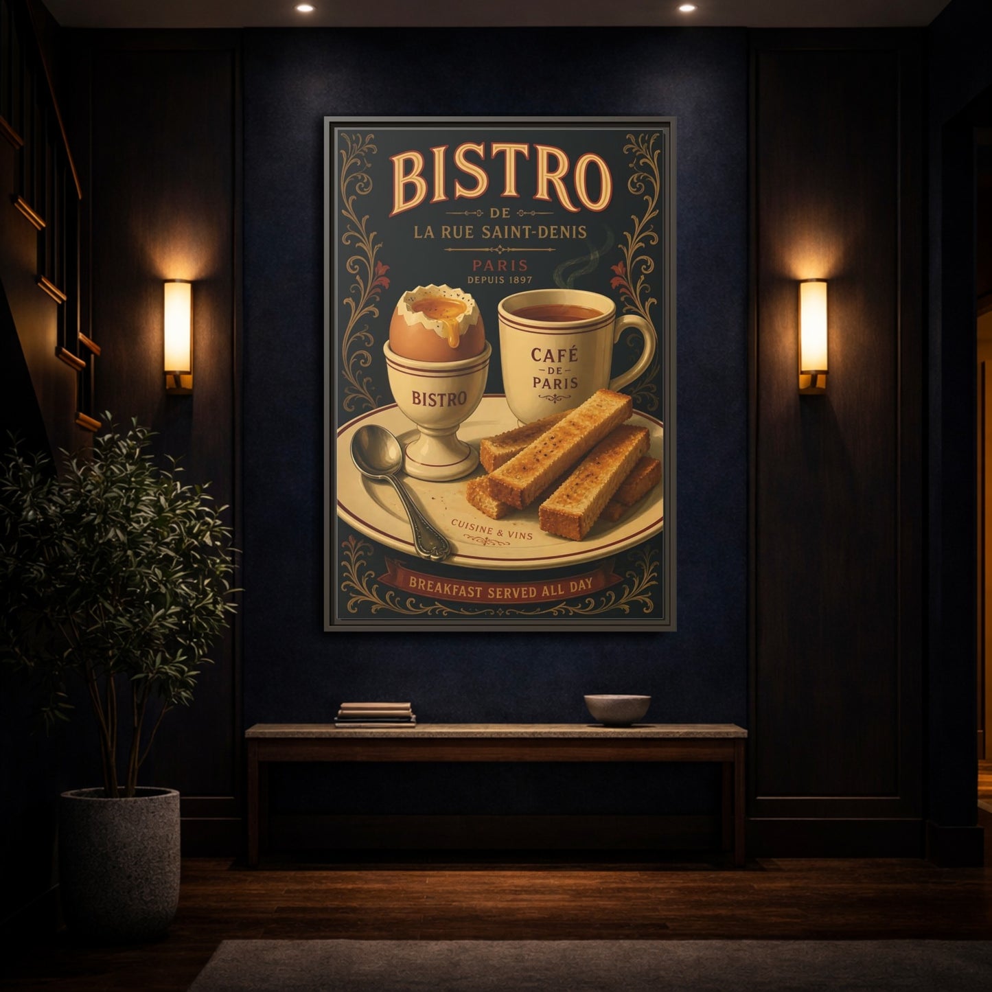 Mockup 4. Vintage French Breakfast Vintage French Breakfast shown as framed canvas print