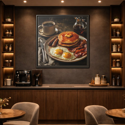 Mockup 2. Vintage Full Breakfast Classic Breakfast shown as stretched canvas wall art