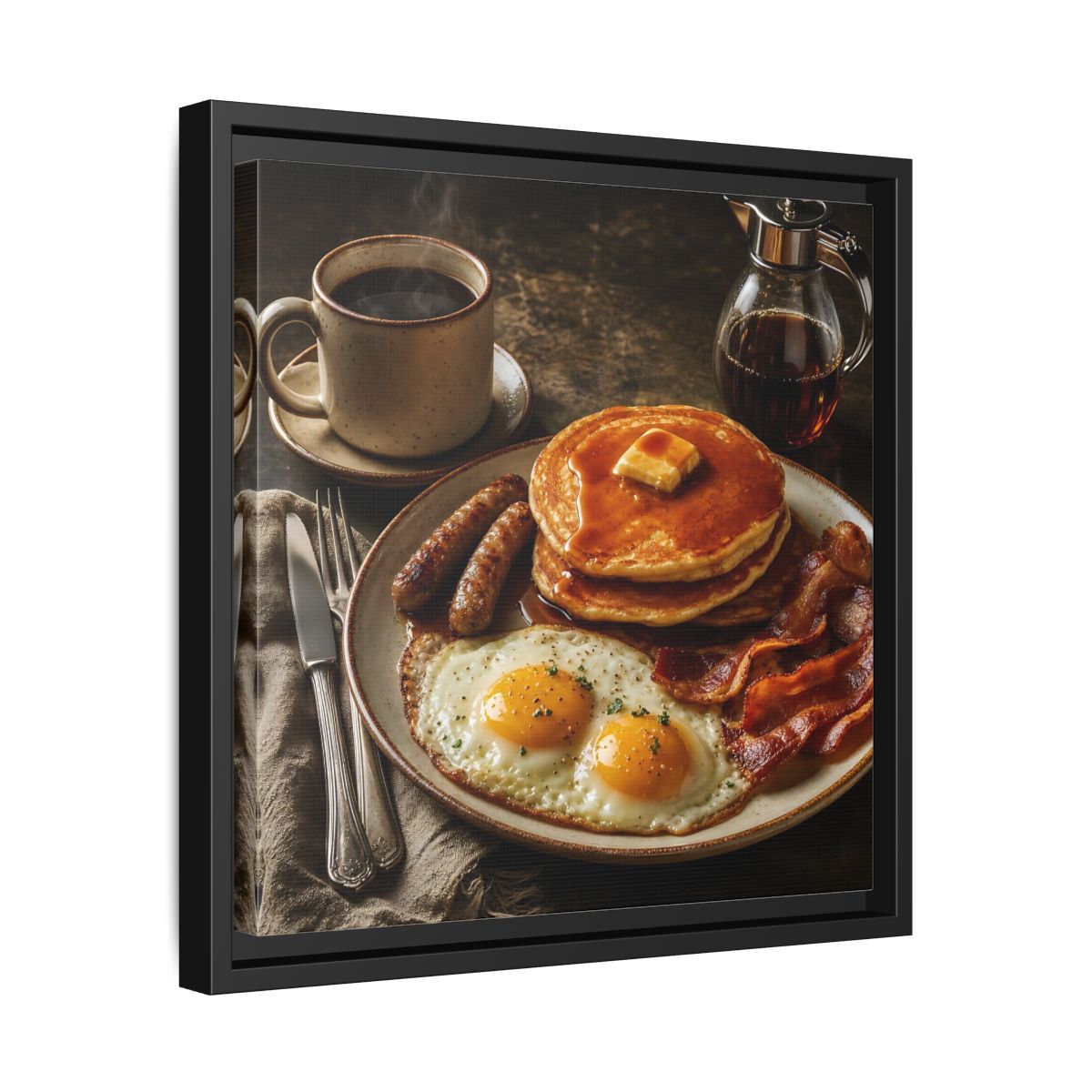 Side Mockup 32. Vintage Full Breakfast Classic Breakfast shown as stretched canvas wall art