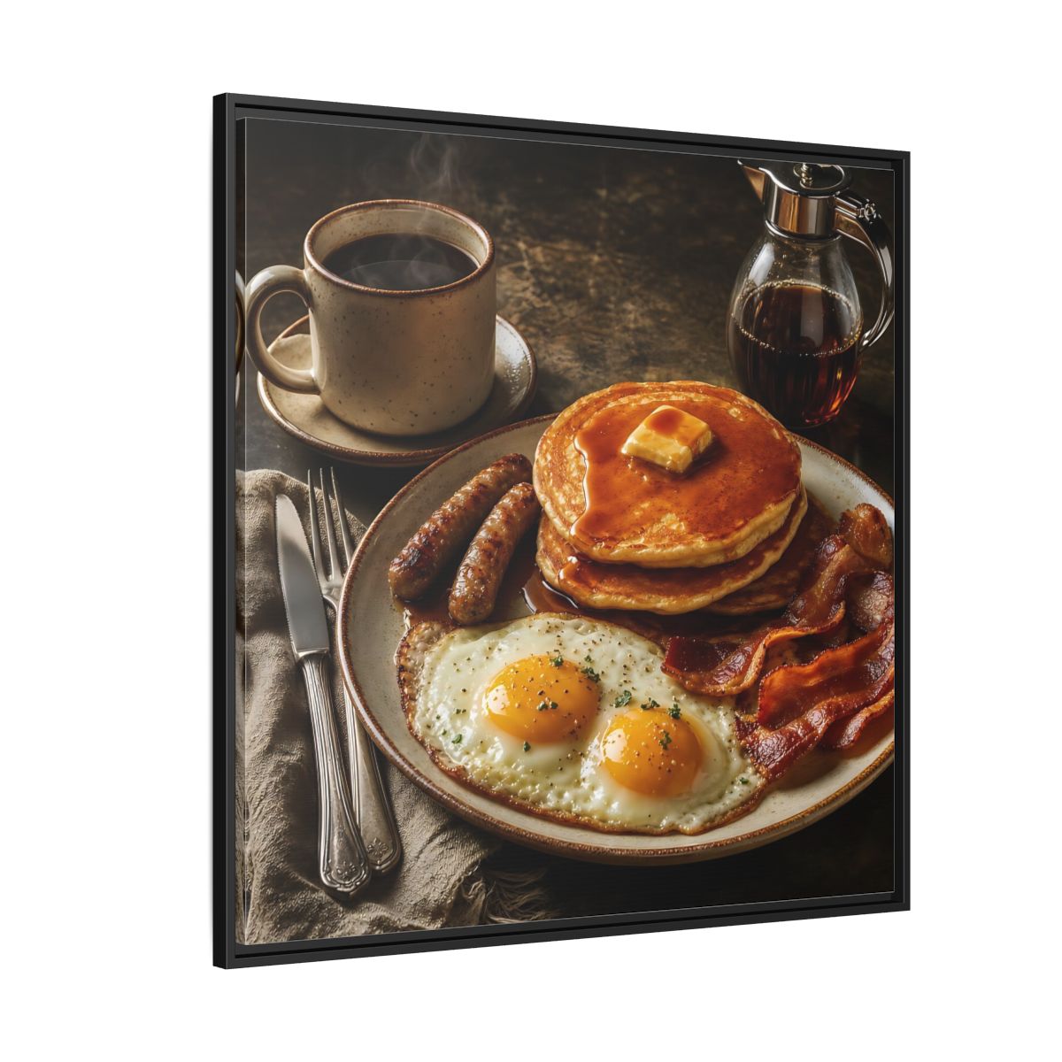 Side Mockup 6. Vintage Full Breakfast Classic Breakfast shown as stretched canvas wall art