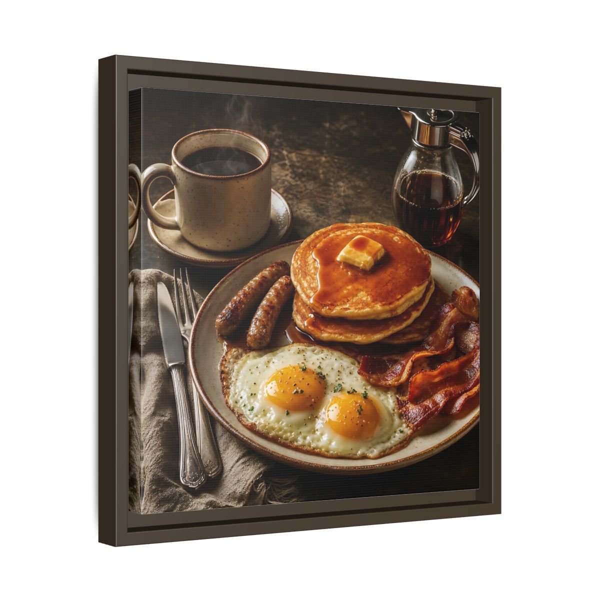 Side Mockup 29. Vintage Full Breakfast Classic Breakfast shown as stretched canvas wall art