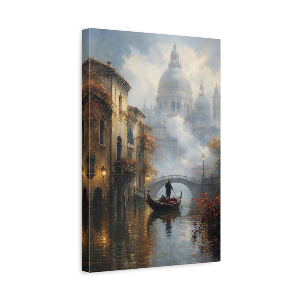 Side Mockup 4. Vintage Gondolier Canal Misty Brown shown as stretched canvas wall art