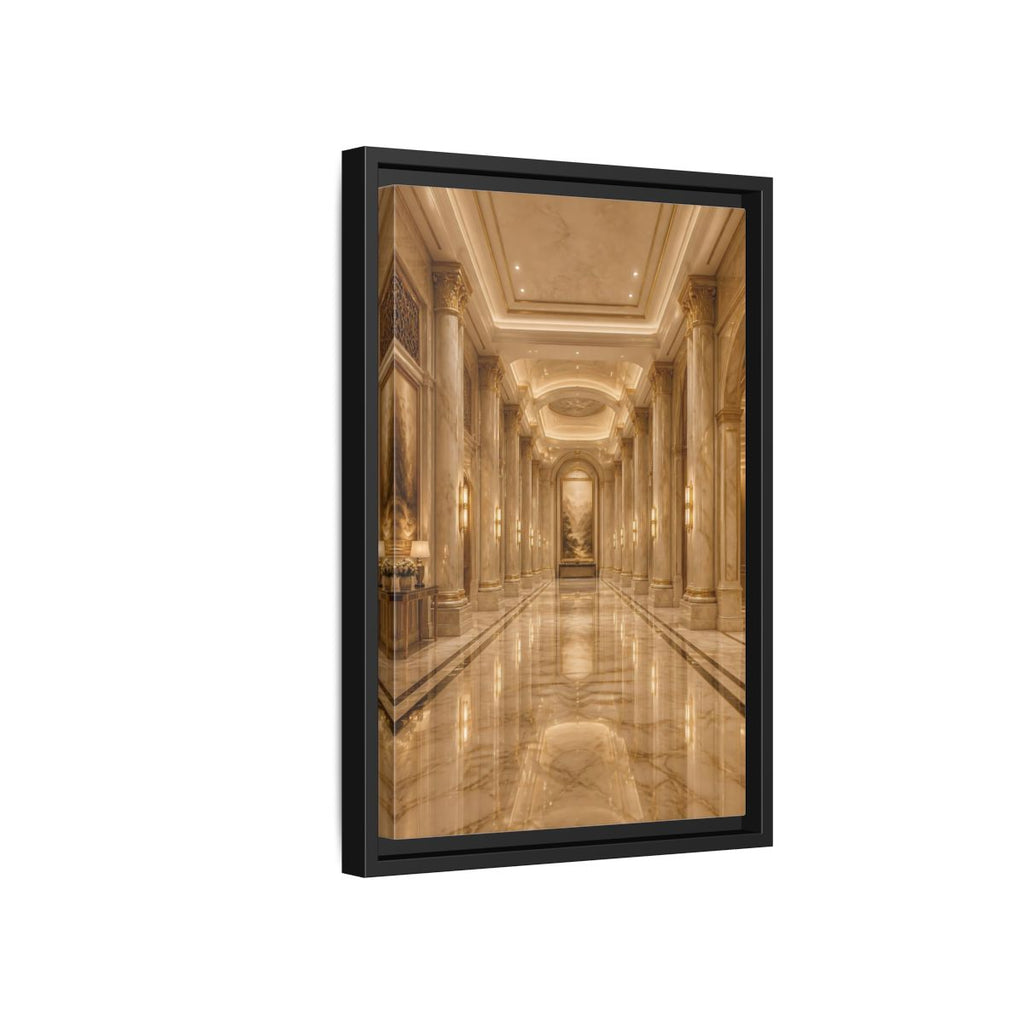 Side Mockup 6. Vintage Grand Hallway Gold And Marble shown as stretched canvas wall art