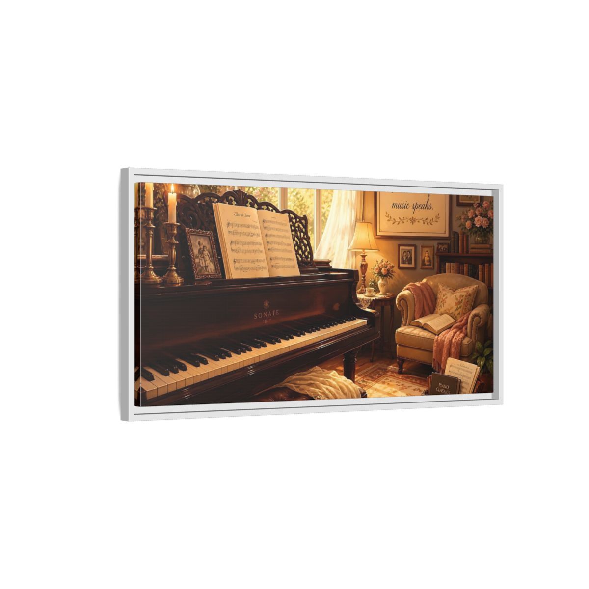 Side Mockup 1. Vintage Grand Piano Vintage Piano shown as framed canvas print